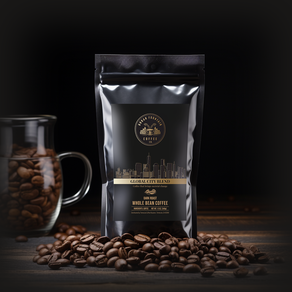 12 ounce bag of global city blend whole bean coffee