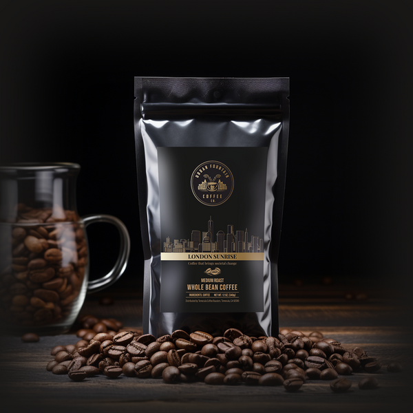 12 ounce bag of our London Sunrise Whole Bean Specialty Blend Coffee sourced from South America